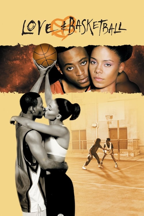 The poster features a dynamic basketball scene with a man and woman in black and white, set against a warm, golden background. Above them, two women with expressive faces look on, adding emotional depth. The overall mood is passionate and energetic, capturing the spirit of love and athletic compe...