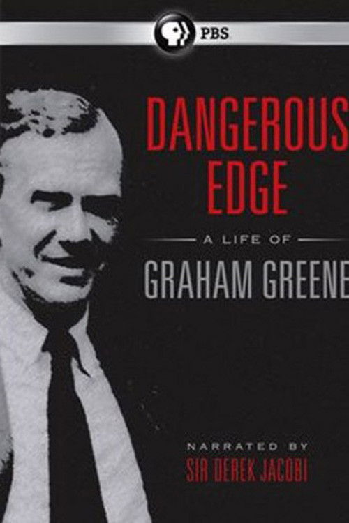 The poster features a black-and-white portrait of Graham Greene, exuding mystery and intrigue. Bold red text announces the title, while the PBS logo suggests a documentary format. The dark background enhances the dramatic mood, emphasizing the film's historical significance and literary depth.
