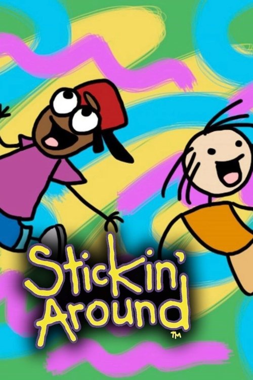 The vibrant poster features two animated characters against a colorful, swirling background. One character wears a red hat and purple shirt, while the other sports an orange shirt and yellow hair. The playful, energetic mood is emphasized by the bright, summery colors and dynamic poses.