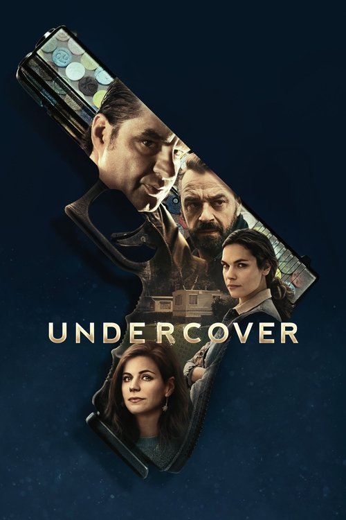 The poster features a gun with characters embedded in its surface, suggesting a thriller or spy drama. The dark blue background enhances the mysterious and intense mood. The title "UNDERCOVER" is prominently displayed in white text, emphasizing the show's theme of deception and hidden identities.