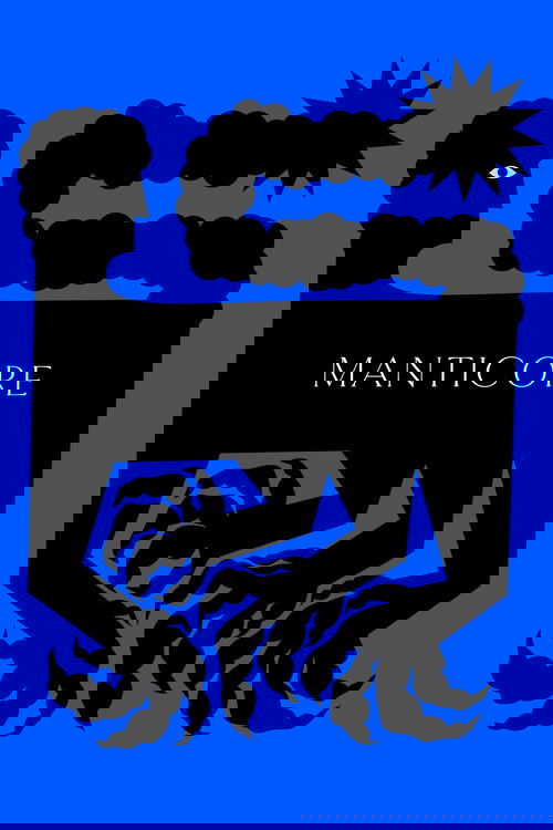 A striking black silhouette of a humanoid figure with a manticore-like head and tail, set against a vivid blue background. The poster conveys a mysterious, eerie mood, evoking the classic horror genre with its bold imagery and dark color scheme.