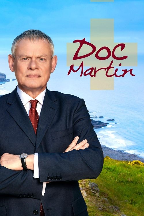 The poster features Doc Martin in a sharp suit against a scenic coastal backdrop, exuding authority and confidence. The warm sunset hues blend with the blue sky, creating a professional yet inviting atmosphere that captures the essence of his expertise and approachable demeanor.