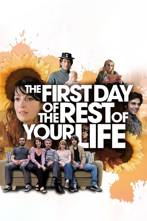 The poster features a group of people sitting on a couch against a warm, sunflower-themed background. The title is prominently displayed in bold white letters, evoking a sense of nostalgia and humor. The overall mood is lighthearted and inviting, suggesting a comedic or family-oriented film.