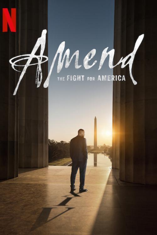 The poster features a lone figure standing under a grand, sunlit doorway, bathed in warm golden light. The silhouette of the man is set against a backdrop of the Washington Monument, symbolizing national pride and resilience. The dramatic lighting and architectural elements convey a powerful, emo...