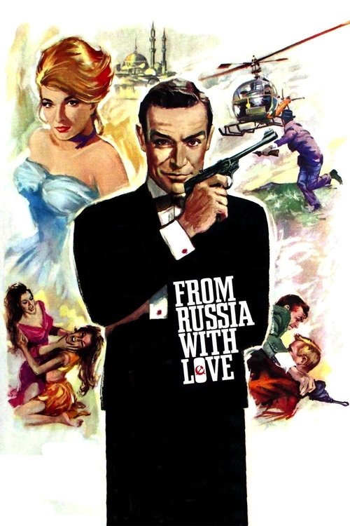 This movie poster features a glamorous man in a tuxedo holding a revolver, surrounded by romanticized scenes of women in period costumes. The warm, golden hues and dramatic lighting evoke a classic Hollywood romance with a hint of suspense.
